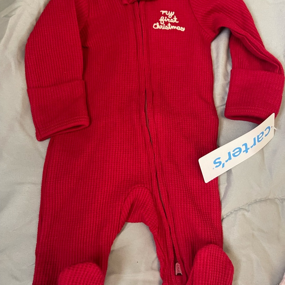 Carter's Red 'My First Christmas' Ribbed Footed One-Piece